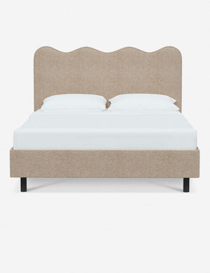 Clementine buff boucle platform bed with undulating lined headboard