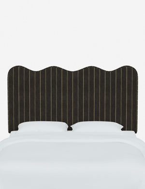 Clementine Charcoal Stripe Headboard with a scalloped shape at the top