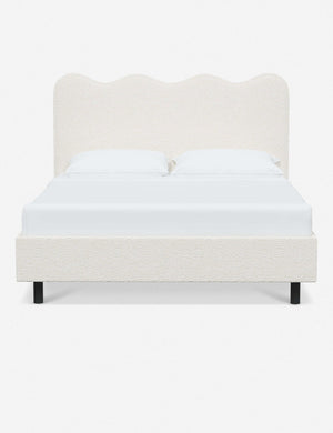 Clementine cream sherpa platform bed with undulating lined headboard