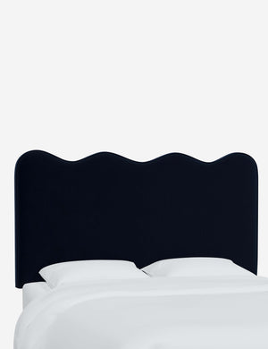 Angled view of the Clementine Navy Velvet Headboard
