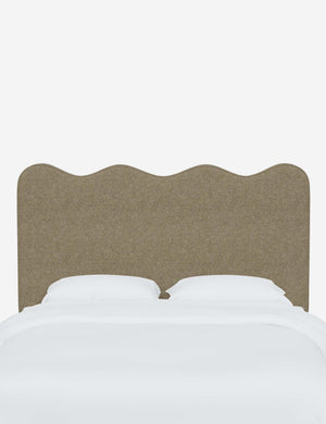 Clementine Pebble Gray Linen Headboard with a scalloped shape at the top