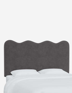 Angled view of the Clementine Steel Velvet Headboard