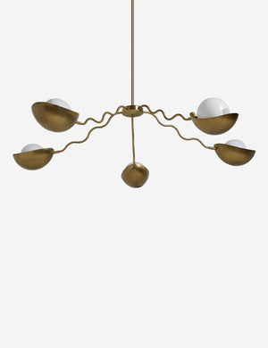 Bottom view of the Kukka large modern wavy arm chandelier in brass