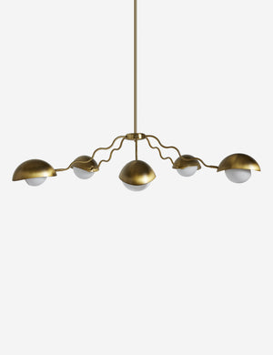 Top view of the Kukka large modern wavy arm chandelier in brass