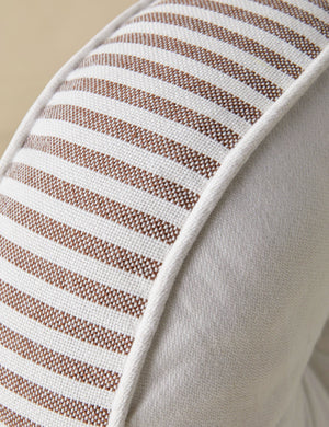 Close up of the Littu Indoor / Outdoor Striped Disc Pillow by Sarah Sherman Samuel in Brown