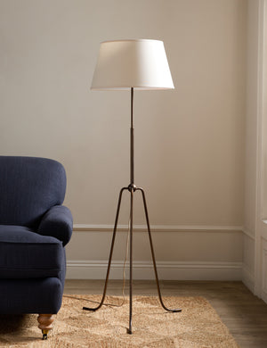 Francis slim frame tripod floor lamp by Heidi Caillier styled next to a sofa