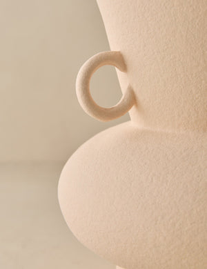 Close up view of the Philia wide beaded rim loop handle ceramic vase by Aimee Song