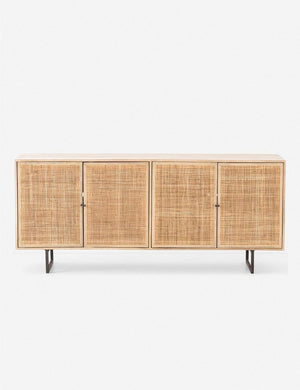 Hannah natural mango wood sideboard with cane doors and an iron base.