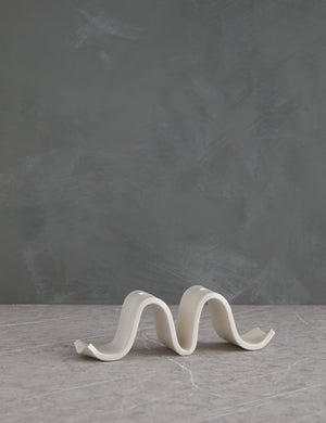 Wyn White Candelabra by SIN with an undulating silhouette and space for two taper candles