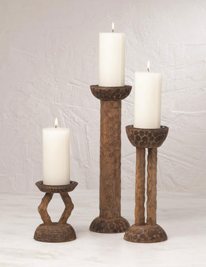 LÃ©kana Small Carved Pillar Holder, Wood by Lemiuex et Cie