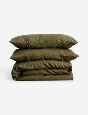 European Flax Linen olive green Duvet Set by Cultiver