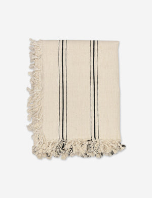 Monte viso natural and black striped bed cover with fringed ends by House No. 23