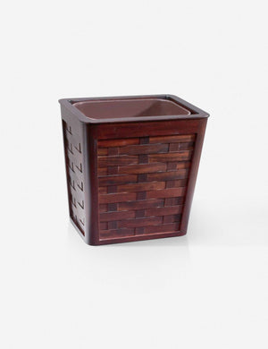 Marjan basketweave teak wood waste basket